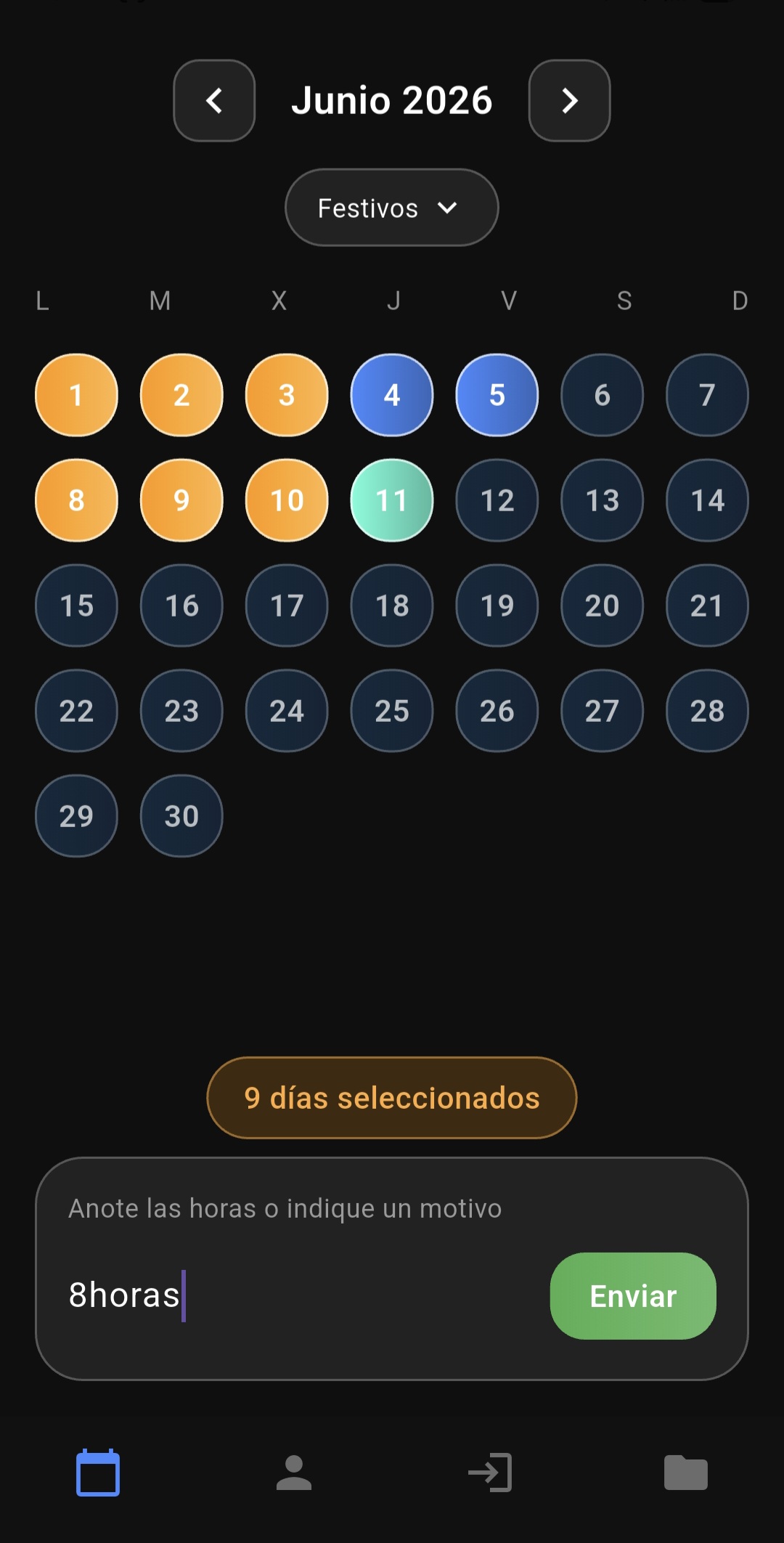 Selección de Fechas en Calendario