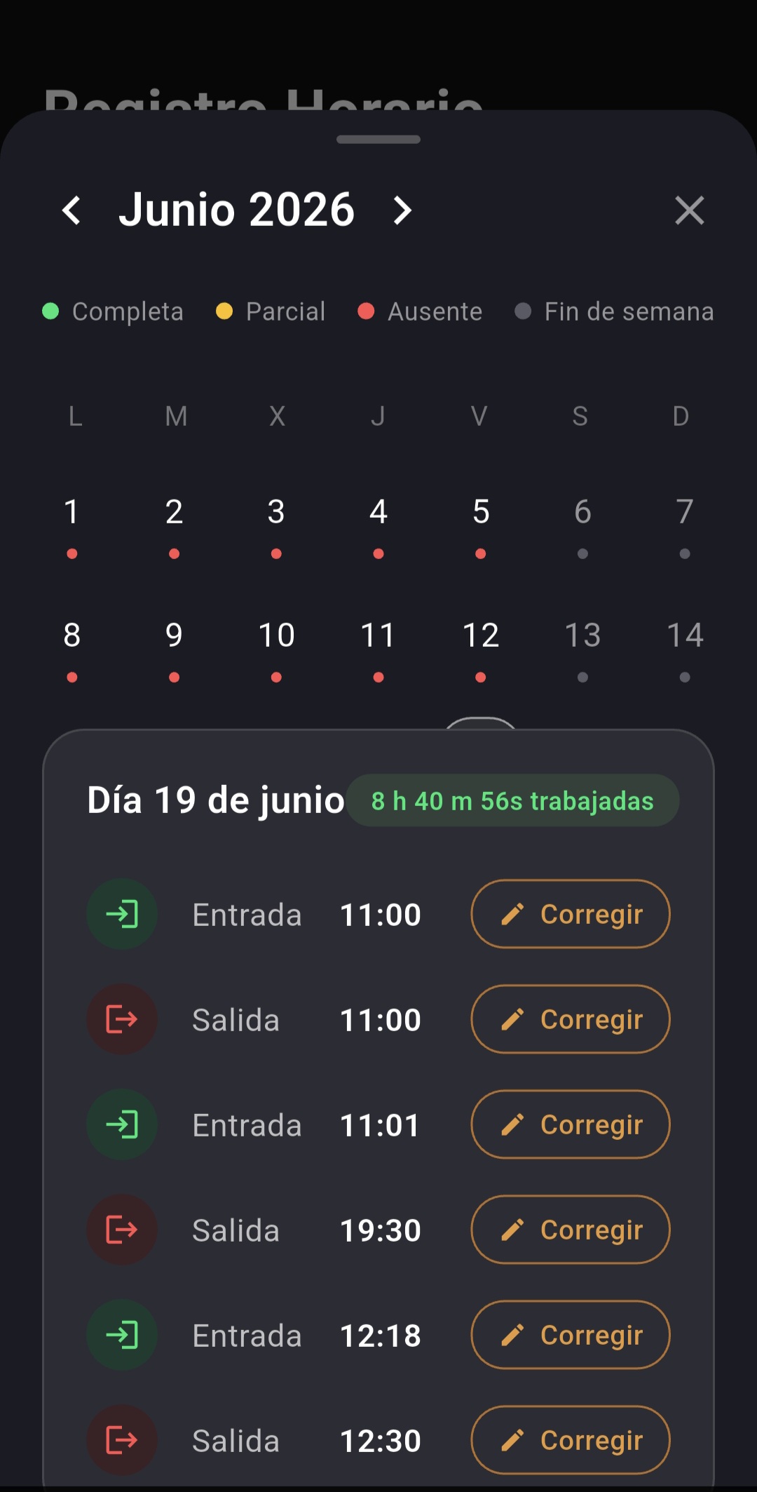 Calendario de Entradas y Salidas